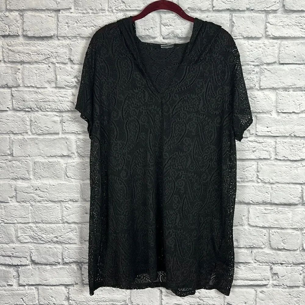 Cherie, St. Tropez Black Patterned Swim Cover Up Size Large